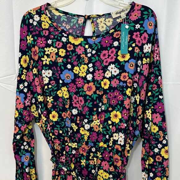 HAPTICS Feeling Bold Navy Floral Challis Woven Romper Long Sleeve Large - Picture 5 of 15